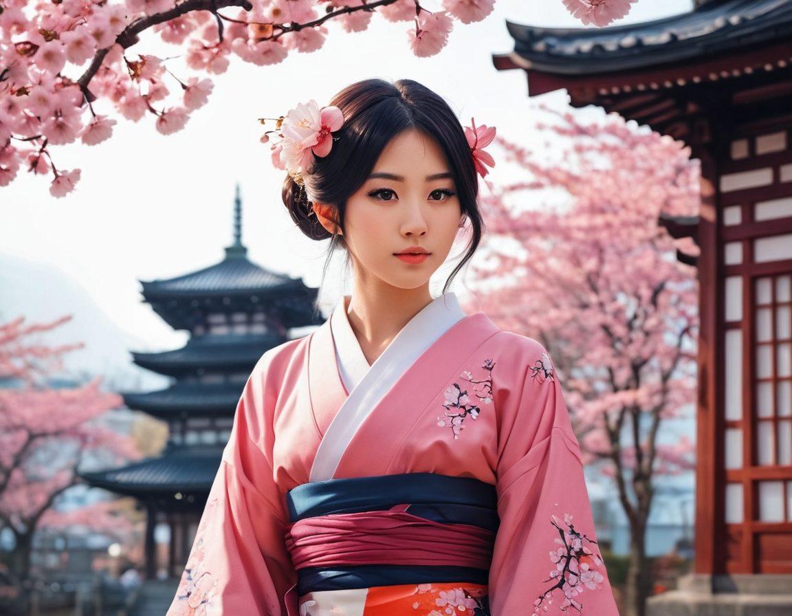 A striking collage featuring diverse characters from adult anime and manga, showcasing a gradient from suggestive ecchi scenes to explicit imagery while maintaining artistic integrity. Include a soft, ethereal background that highlights key elements like playful poses, passionate expressions, and intricate costume designs. Use dynamic lighting to enhance the mood and create a sense of depth. Incorporate symbols of Japanese culture like cherry blossoms and temple architecture to reflect the origins of the art form. vibrant colors. super-realistic. digital art.