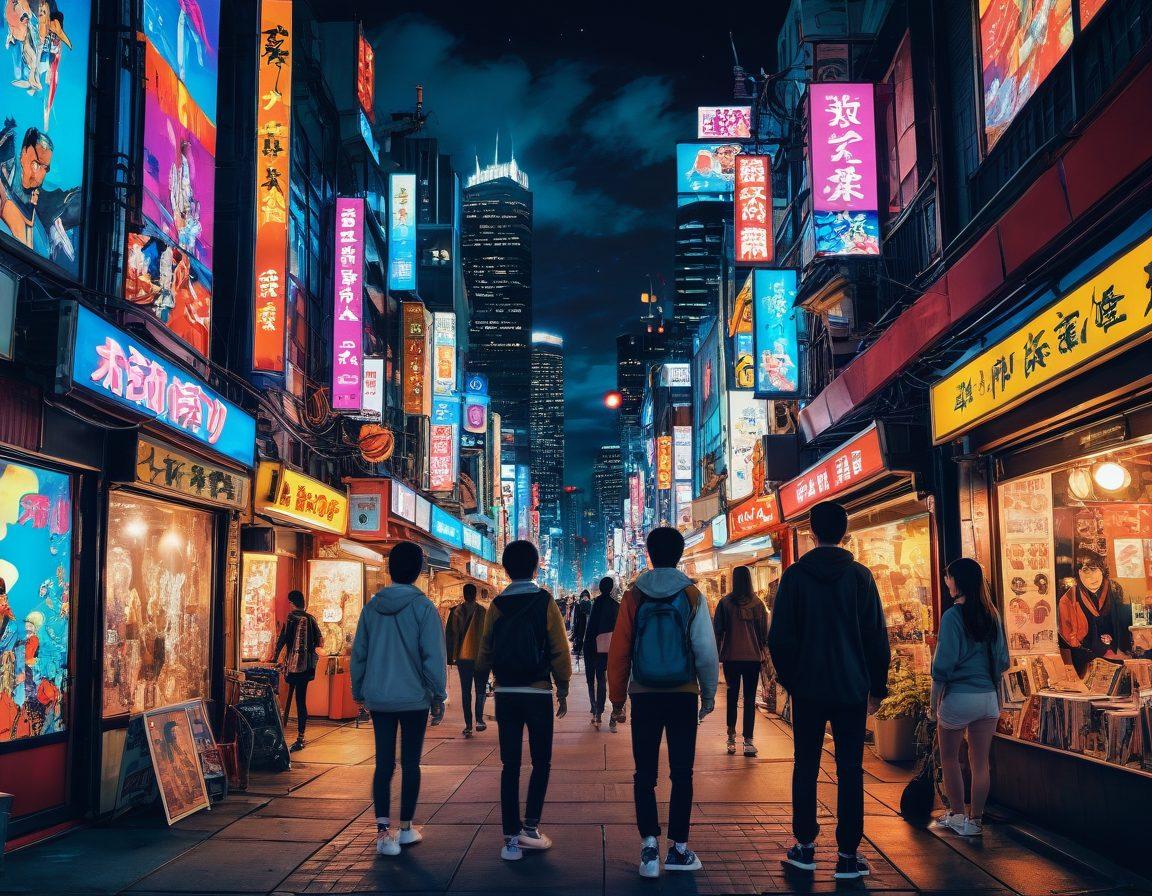 A vibrant collage of iconic characters from adult anime, set against a colorful urban backdrop, featuring diverse elements of manga culture such as comic books, posters, and figurines. The scene should evoke a sense of exploration and curiosity, with playful accents and hints of traditional Japanese art styles to represent the culture. Dynamic lighting effects should create an inviting atmosphere. super-realistic. vibrant colors. 3D.